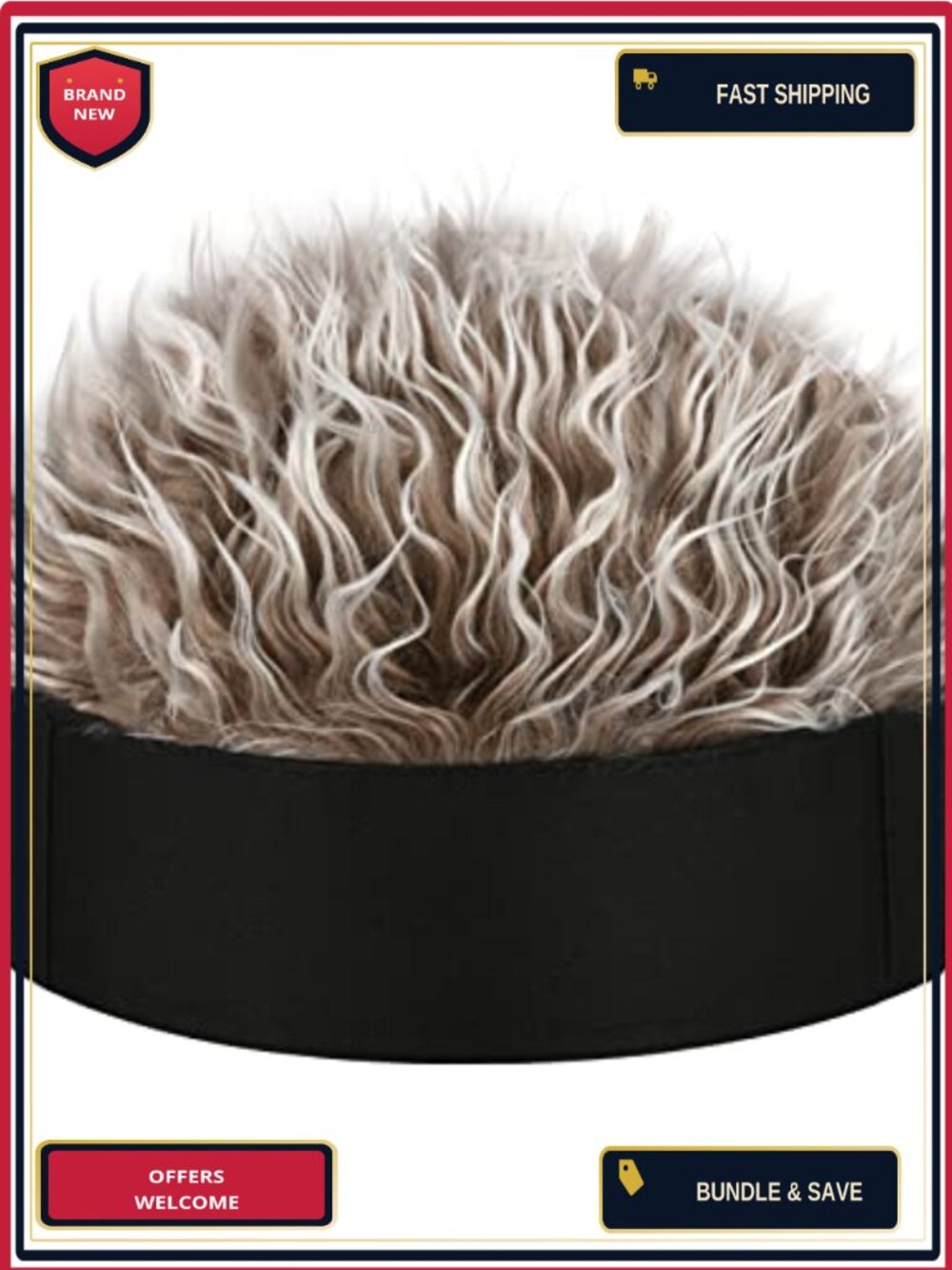 Frosted Tips Wig Novelty Hat with Hair Adjustable Funny Beanie